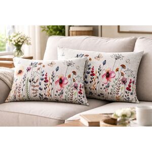 Set of 2 Milli Home Spring Wildflower Accent Pillows 20x14 Feather Filled Floral